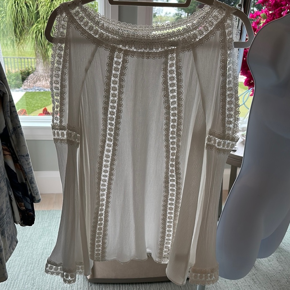 English Factory White Sheer Long Sleeve Blouse Large